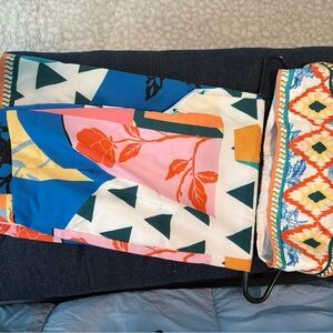 Colorful Geometric & Floral Print Midi Skirt